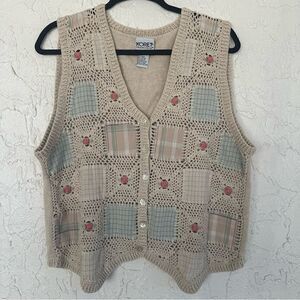 KORET Vest Women Medium Crotchet Patchwork Cottagecore‎ Grannycore Beige Vintage